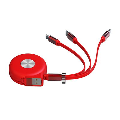 Black Red Blue 1m 3A Fast Charging USB Cables Multi 3 in 1 lightning